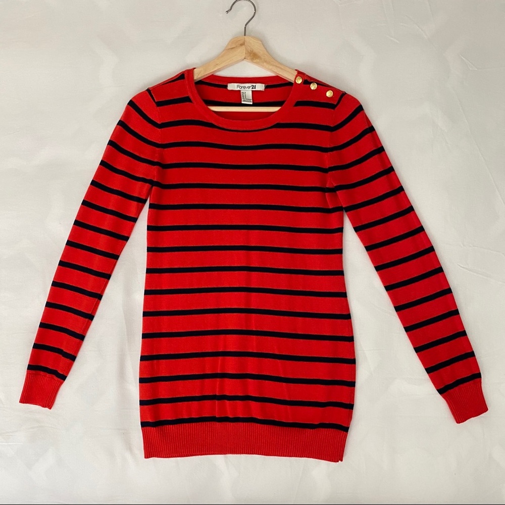 Blue and red stripes mini sweater dress